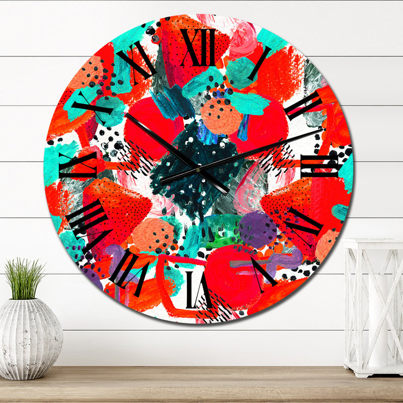 Horloge murale rouge et turquoise, Surdimensionné