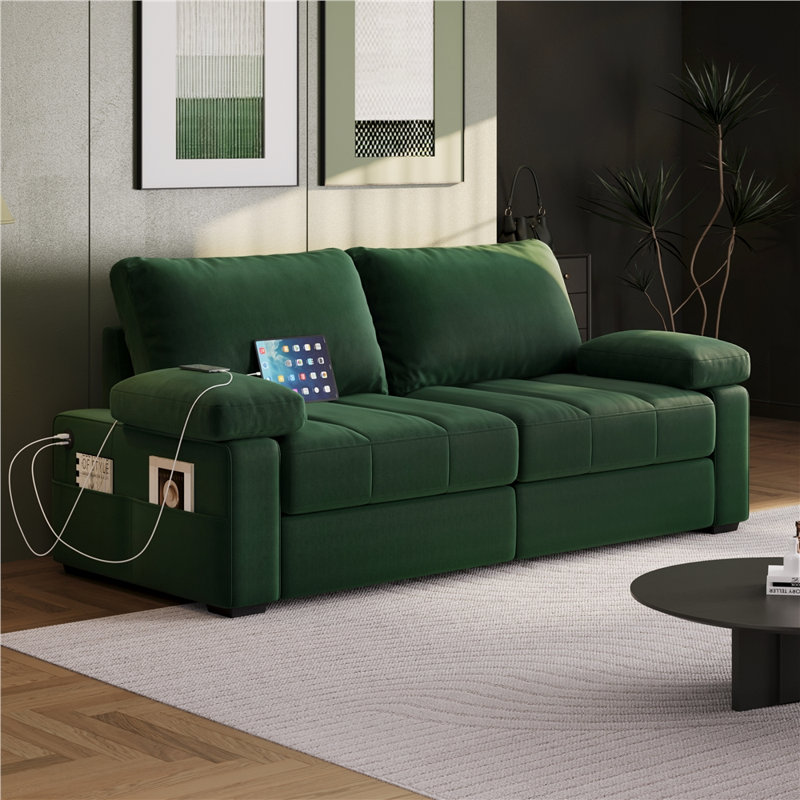  Canapé rembourré en velours 79 po avec ports USB, Vert