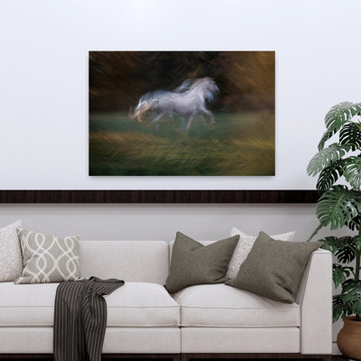 «Dreamy White Horse Motion Abstract Dreamy Elegant Horse Nature», art mural
