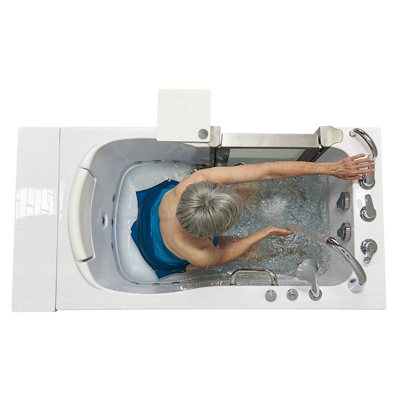 Ella Elite 30"x52" Acrylic Hydro Massage Walk-In Bathtub with Left Inward Swing Door, Heated Seat, 5 Piece Fast Fill Faucet, 2" Dual Drain