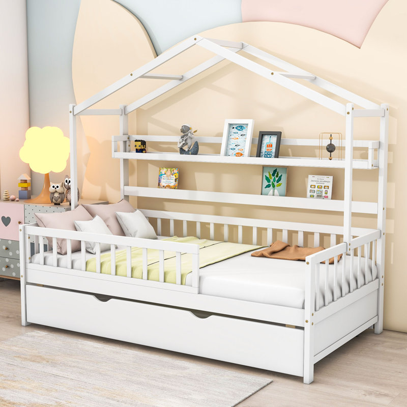 Lit avec rangement Farranshane, Simple, Blanc