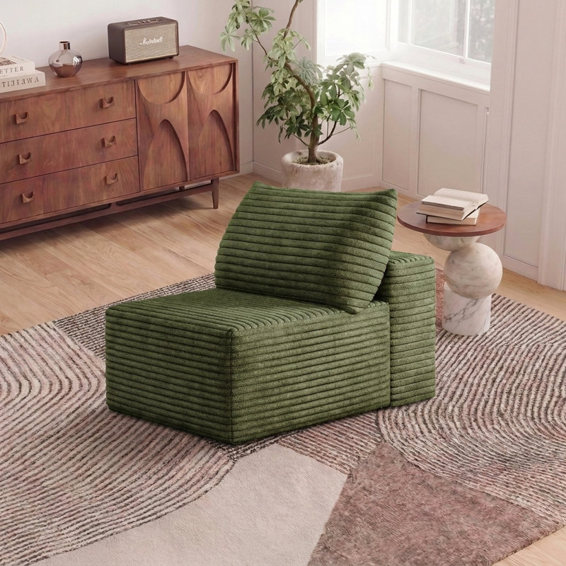 Canapé minimaliste avec méridienne réversible - Aucun assemblage requis, Vert