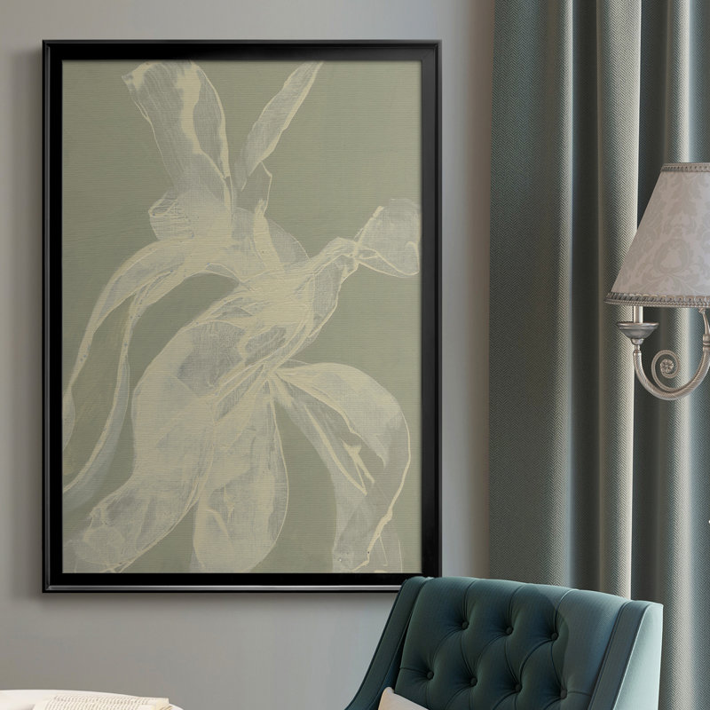 «White Ribbon On Celadon I», reproduction d'art sur toile, H 42,5 po x l 30,5 po x P 1 po, Cadre noir