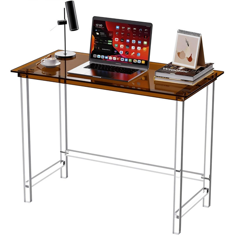 Clear Acrylic Desk, Home Computer Desk, Acrylic Table, Brown