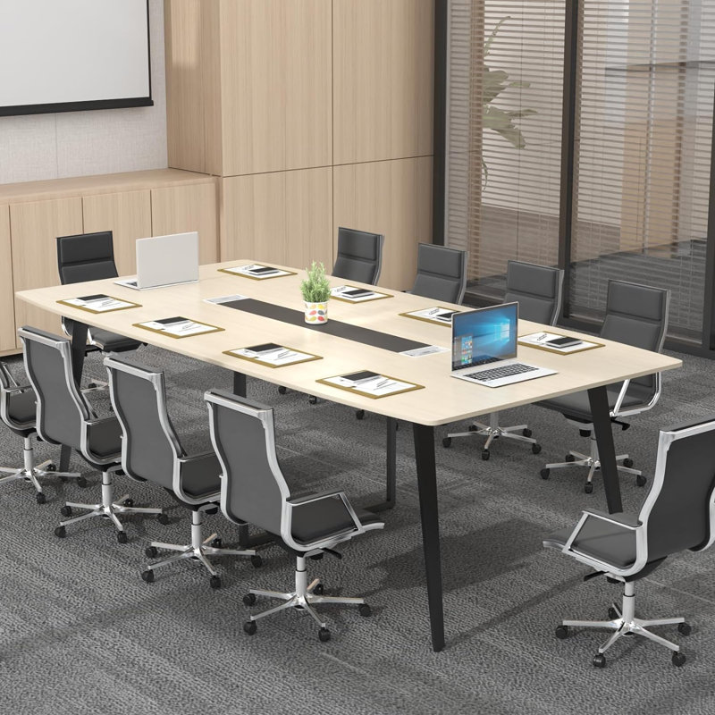 Jonti 8 ft Conference Table, 94.49" L X 47.24" W X 29.53" H Meeting Seminar Table With Grommet, Light Wood Grain