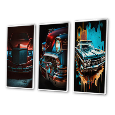 " Red and Silver Expressions of Classic Cars " 3 Piece Art Graphic Art Set
