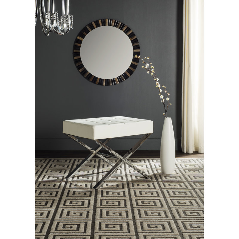 Sienna White Faux Leather Ottoman with Chrome X-Legs