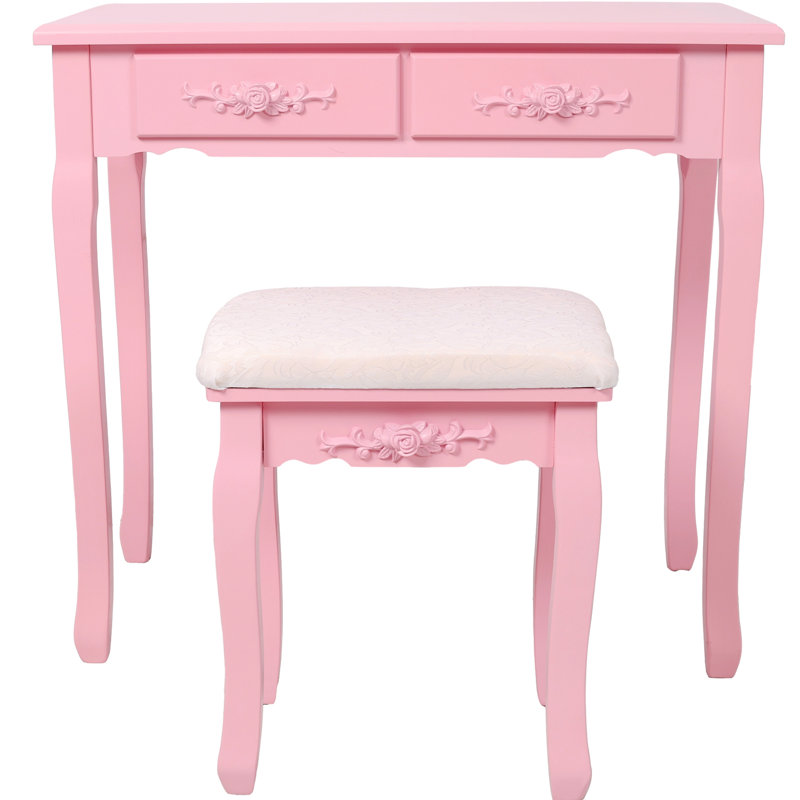 Ensemble de coiffeuse avec miroir et tabouret rembourré Princess