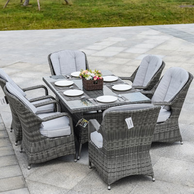 Algird 6 - Person Wicker Patio Dining Set with Rectangular Table , Cushions Included