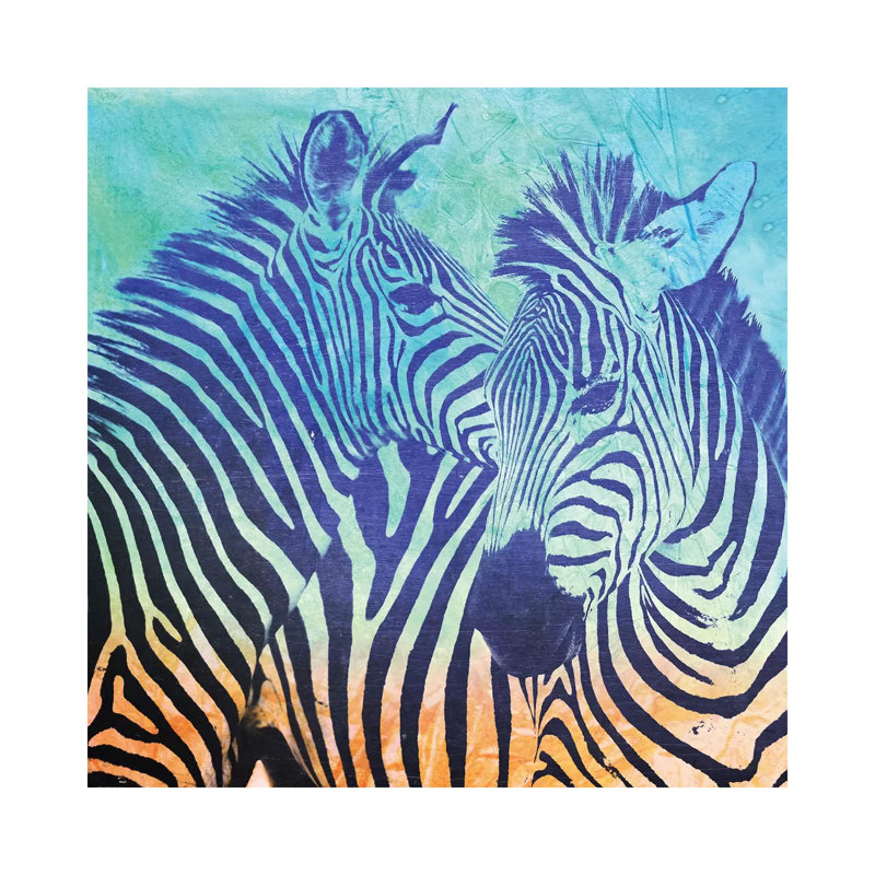 Teal Zebras by Vin Zzep - Wrapped Canvas Painting, 30.48cm H x 30.48cm W x 1.91cm D