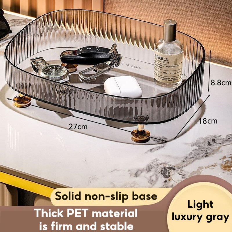 Plateau organisateur de maquillage pour meuble-lavabo transparent antidérapant, Gris