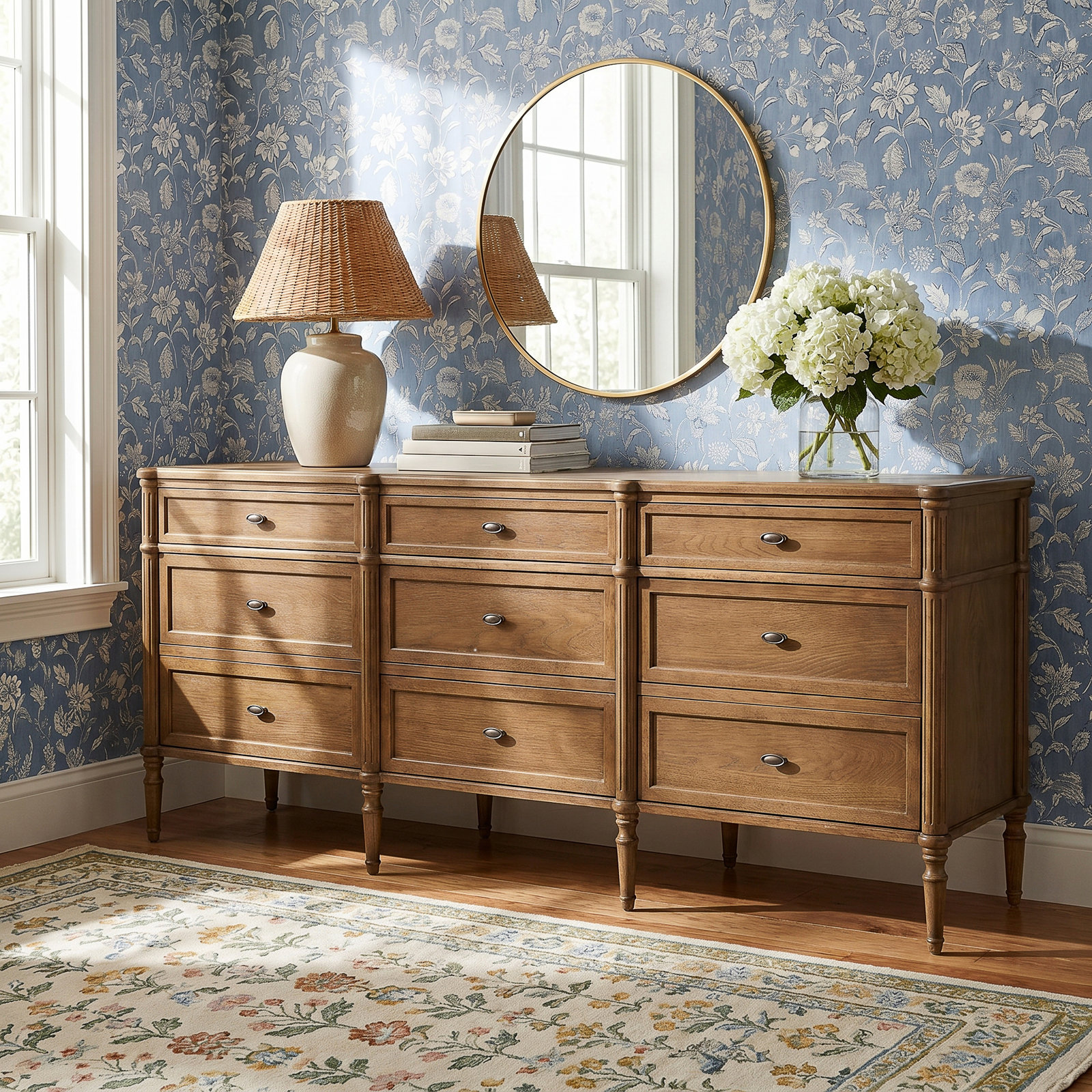 Susie 9 - Drawer 85'' W Dresser, Toasted Oak