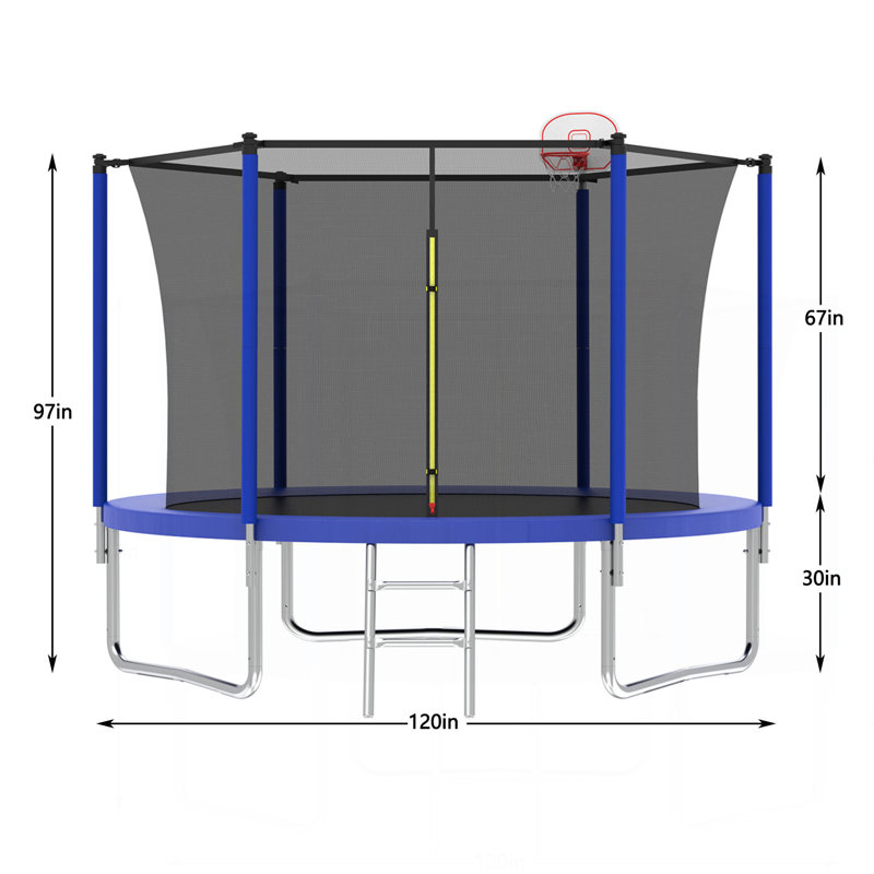 Trampoline 10 pieds pour enfants, panier et échelle de basketball, trampoline pour enfants avec enceinte de sécurité, assemblage rapide pour s'amuser dans la cour, approuvé ASTM