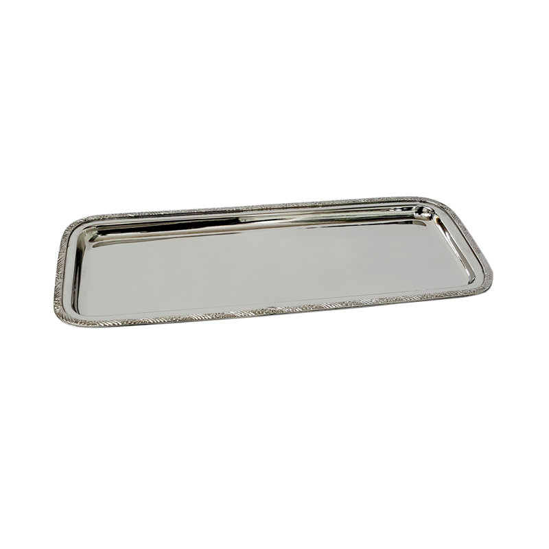 Plateau rectangulaire en acier inoxydable avec bordure design, 15 x 6 po, L 6 po x P 15 po x H 1 po