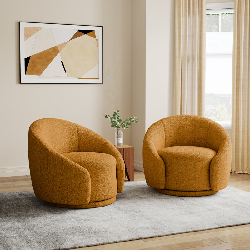 Aunna 89.2Cm Wide Swivel Barrel Chair, Rusted Orange Teddy