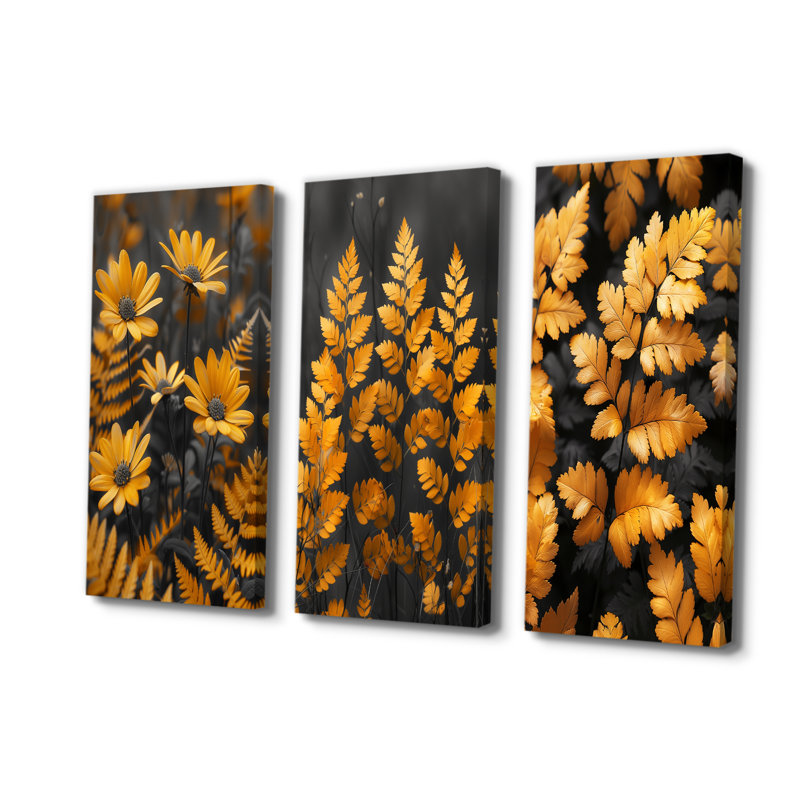 Figurines monochromes jaunes, gris et gris - Collection d'art mural Daisy, H 28 po x l 36 po, Toile tendue, Ne s’applique pas
