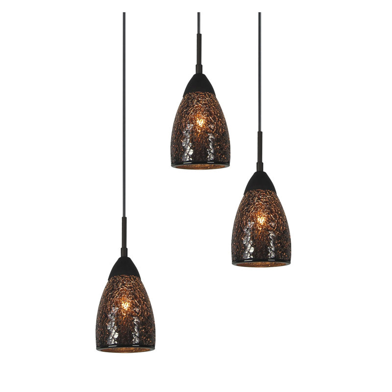 Luminaire suspendu grappe 3 lumières Isaak, Mosaïque miroir, Bronze