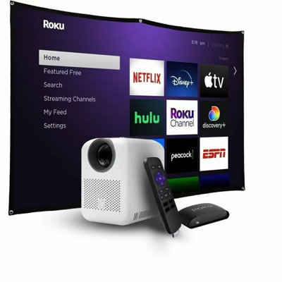 Hp Cc180  3in1 Video Projector With Roku Express And Screen In White