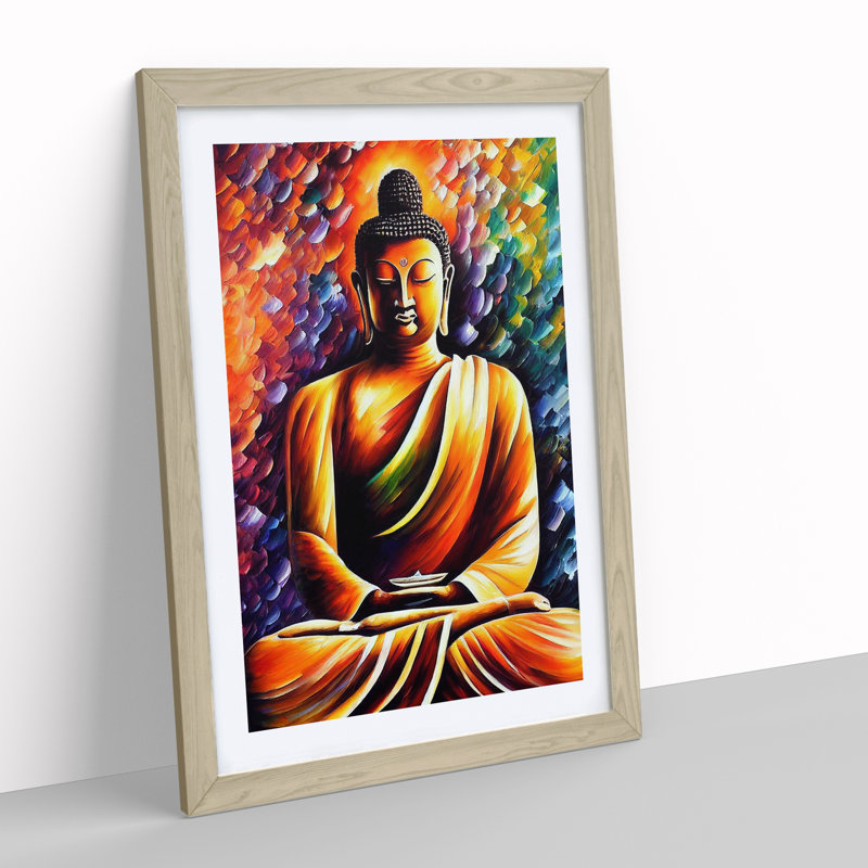 View of Buddha No.2 1 Piece Single Picture Frame Wall Art, 64cm H x 46cm W, Oak