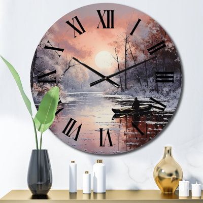 Winters River Papercut IV - Winter Landscape Wall Clock