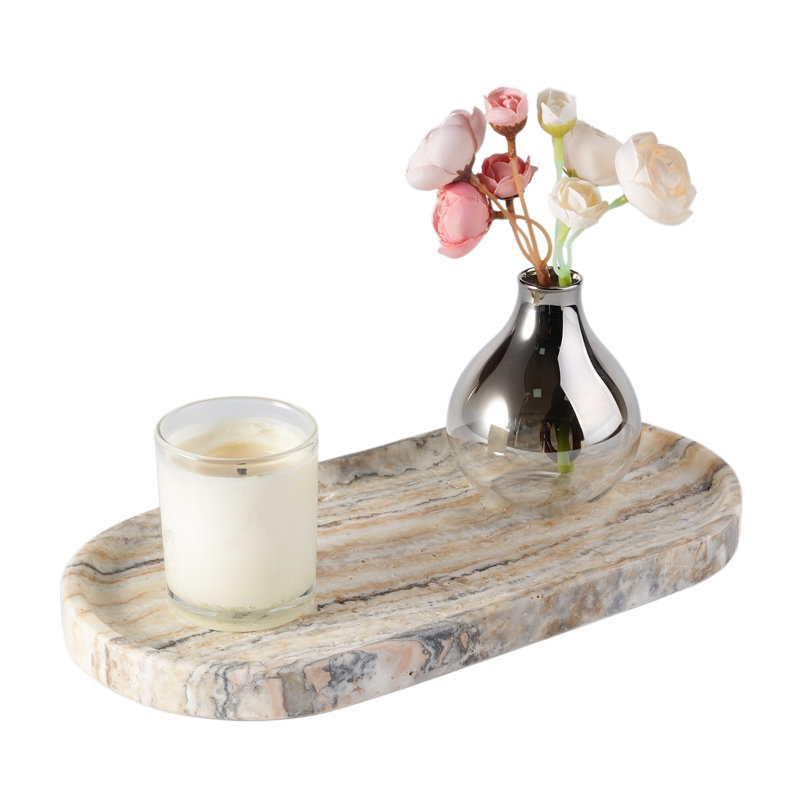 Plateau en marbre naturel ovale Guein, Blanc Traonyx