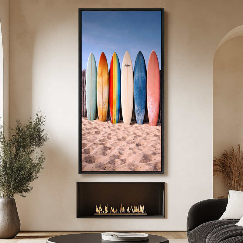 «Rainbow Surfboard on Sand with Blue Sky Coastal Summer», reproduction d'art sur toile encadrée, H 60 po x l 30 po x P 1,5 po