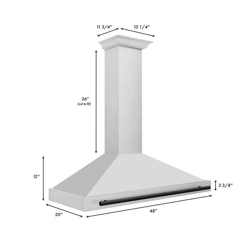 48" 400 CFM Ducted Wall Mount Range Hood, Stainless Steel/Matte Black
