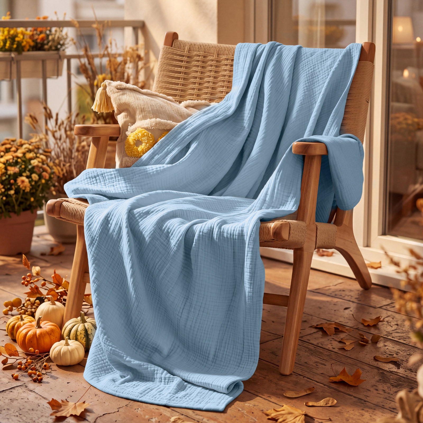 Bedsure Cotton Muslin Throw Blanket, King, Spring Blue