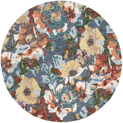 Akhira Floral Hand Tufted Wool/Cotton Area Rug in Light Blue/Rust