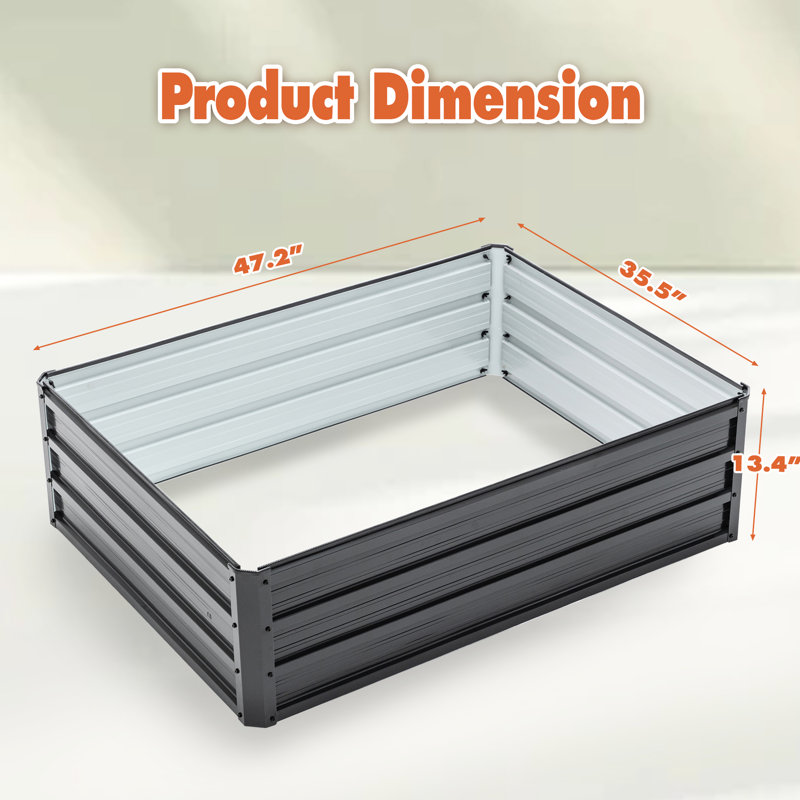4X3x1ft Black Metal Galvanized Raised Garden Bed, Planter With Open Base To Proper Drainage For Planting Bed 4X3x1ft, Outdoor A Wide Range Of Plants In Courtyards And Patios