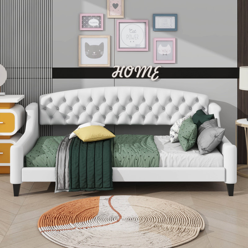 Twin Sophisticated Contemporary Daybed Accented With Subtly Tufted Button Features, Beige, Twin