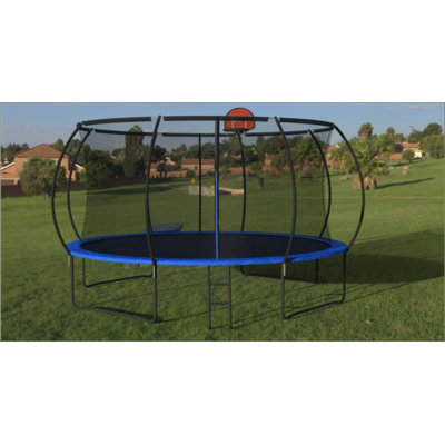 14 FT Pumpkin Trampoline, Outdoor Trampoline With Basketball Hoop, Enclosure Net And Ladder