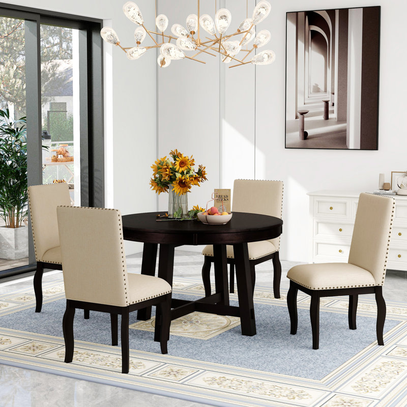 Ensemble de salle à manger extensible pour 4 personnes Zaena, Duplicata espresso, Duplicata espresso, Ivoire / espresso