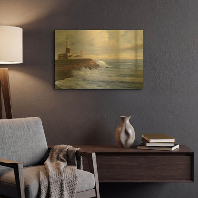 « R786D - Phare de Montauk » par Diane Romanello, tableau mural en métal doré, 61 x 41 cm