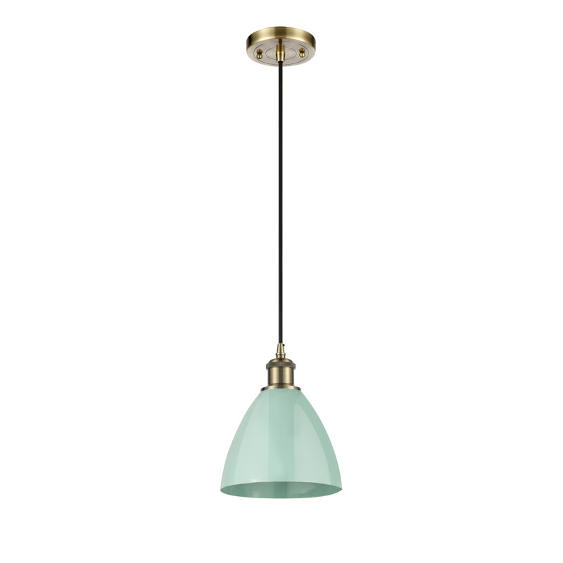 Plymouth Dome 1 - Light Single Drop Pendant Pendant, Light Green, Antique Brass