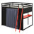 Full Size Wood Loft Bed With Wardrobe And Shelves, Blackout Curtains And RGB Lights For Kids Teens Adults Bedroom-260226766