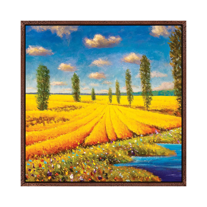 Warm Summer Landscape by Valery Rybakow - Painting on Canvas, 66.04cm H x 66.04cm W x 3.81cm D, Classic Brown Wood Framed