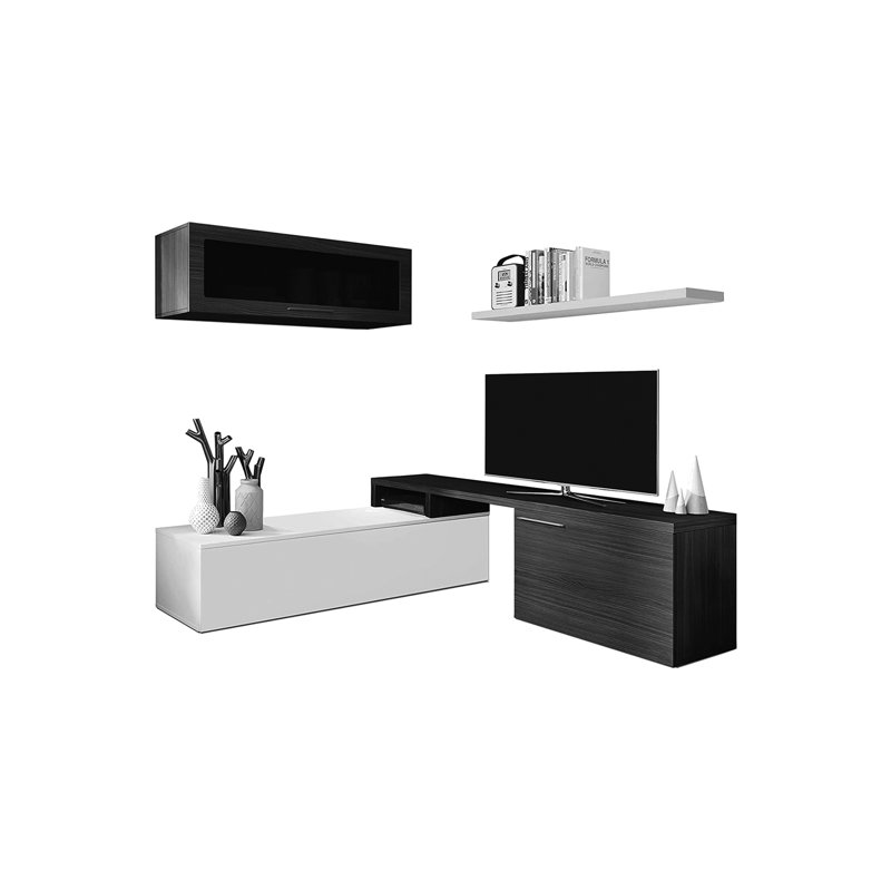 Bayles Storage Wall Chino, TV Stand For Living Room, Reversible Composition, Corner Lounge Set, White/Black