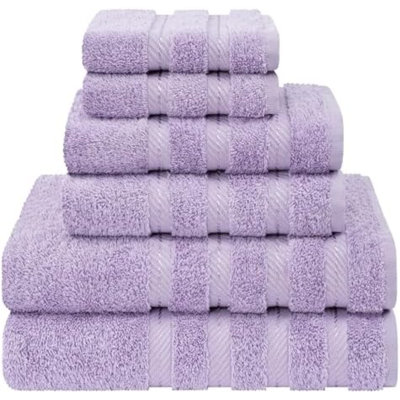 Ensemble de serviettes 6 pièces en lin doux, 2 serviettes de bain, 2 serviettes à main, 2 débarbouillettes, serviettes turques 100% coton 600 g / m² pour la salle de bain, ensembles de serviettes lilas