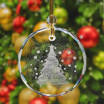 Christmas Crystal Decoration Hanging Ornament, Shiny Decor Ornament Decoration For Christmas Tree, Engraving Crystal Home Decor Xmas Gifts, 1 Piece (B)