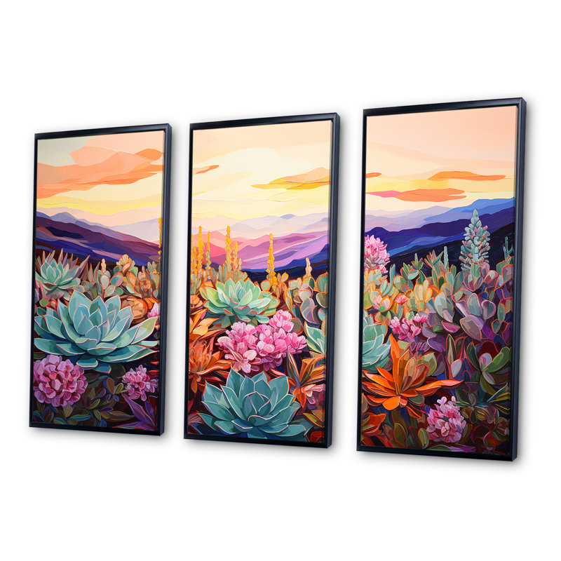 Pilton - Succulent Wall Art, ensemble, Cadre flottant noir, H 32 po x l 48 po x P 1 po