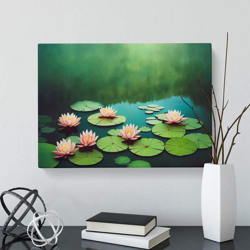 Reflective Water Lily Pond - Wrapped Canvas Painting, 40cm H x 60cm W x 3cm D