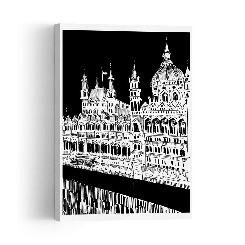 Grand Budapest Parlement, architecture gothique classique abstraite, affiche murale représentant la ville, H 60 po x l 40 po