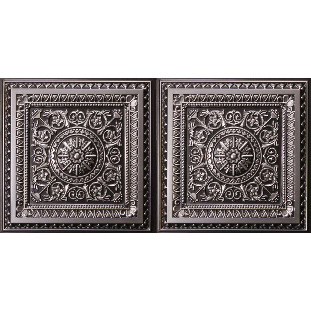 Marseille 3.98 ft. x 1.98 ft. Drop-in or Glue-Up Vinyl Ceiling Tile in Antique Silver (Set of 10) uDecor 