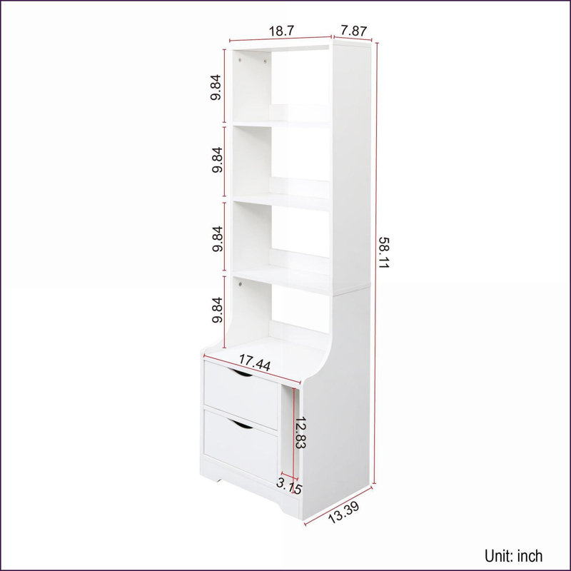Table de chevet en bois d'ingénierie avec 2 tiroirs et une tablette à 4 niveaux - peu encombrante
