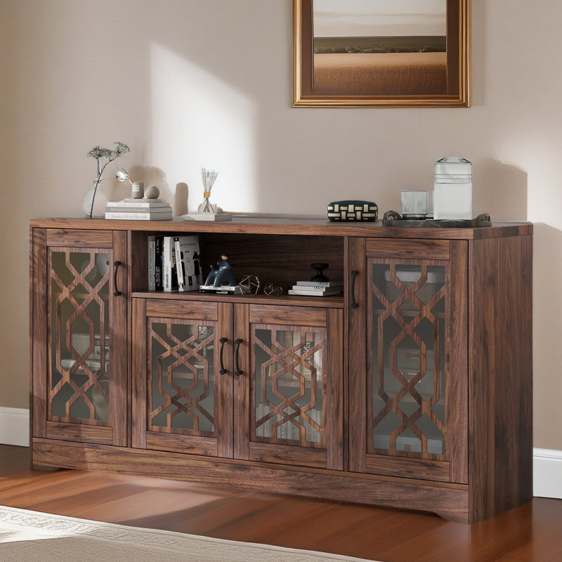 Meuble télé pour téléviseur de 65 pouces et plus, console média rustique avec tablettes de rangement, meuble télé en bois pour le salon