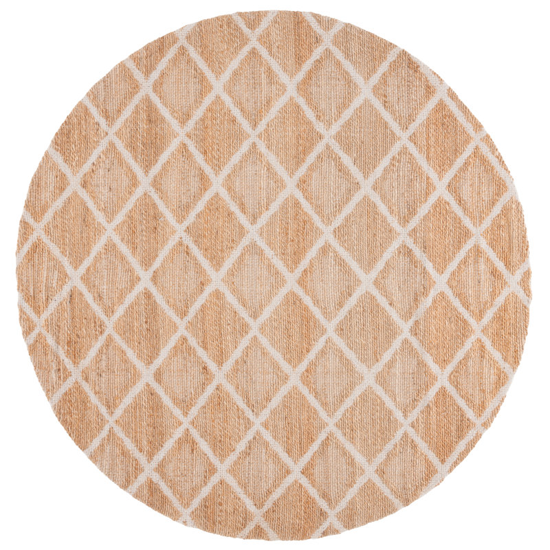Tapis géométrique en jute de coton tissé à la main Cowden, Rond 7 pi
