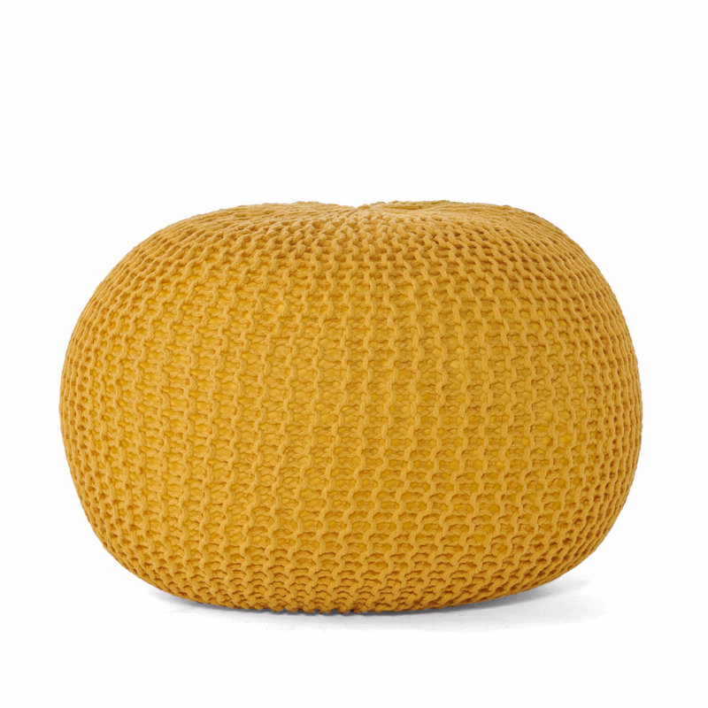 Bordeaux Knitted Cotton Round Pouf, Yellow, 12" H x 19.75" W