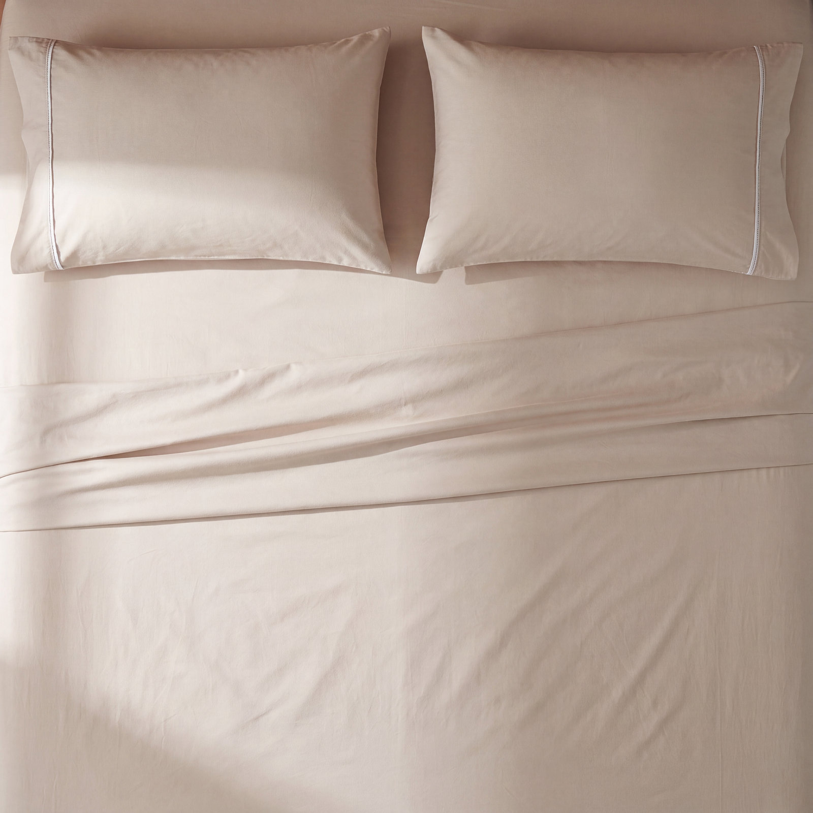 Double Stitch Sheet Set, Sandstone Contrast, California King Sheet Set