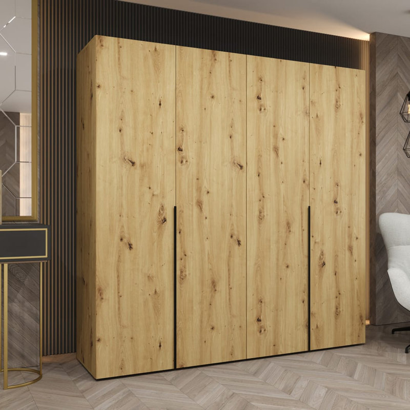 Blina 4 Door Manufactured Wood Wardrobe, Oak Artisan